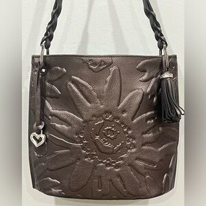 Brighton Metallic LeatherEmbossed Flower Shoulder Bag